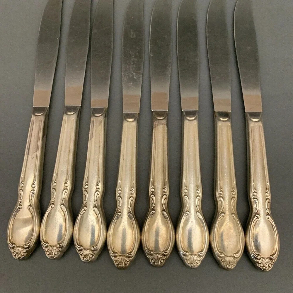 Wm.‎ Rogers International Silver Precious Mirror Silver-plate Knives Lot of 8